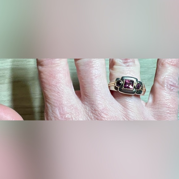 Vintage Designer Lorenzo Sterling Silver & 18K Gold Amethyst Ring, Size 6.5 - Picture 9 of 11